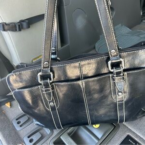 Fossil Black Leather Logo Patch Handbag